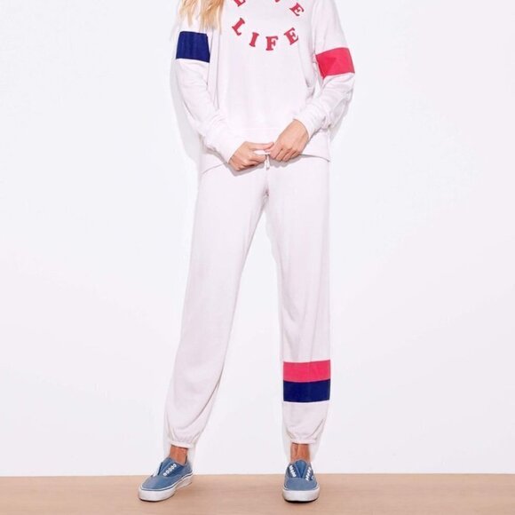 New Anthropologie Sundry Block Stripes Basic Bone Jogger Sweatpants NWT 1/Small - Picture 2 of 12